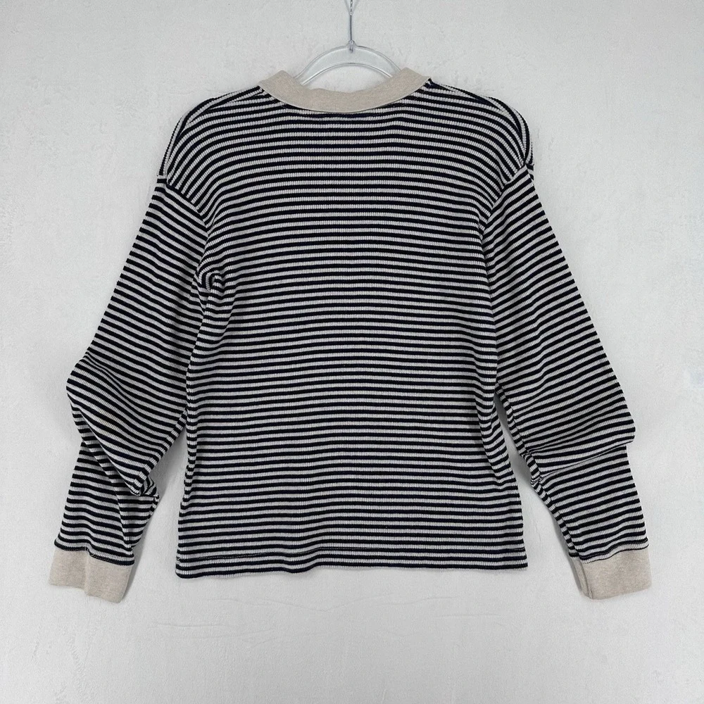 Vintage Basic Edition Lace Up Top Womens Size Small Navy Blue Stripes 90s Y2K - Picture 5 of 9